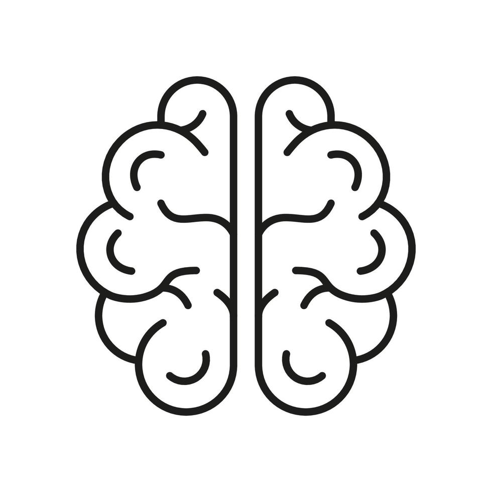 Human Brain Line Icon. Medical Neurology, Psychology Pictogram. Knowledge, Memory, Mind, Intelligence Outline Icon. Human Brain Anatomy in Top View. Editable Stroke. Isolated Vector Illustration.