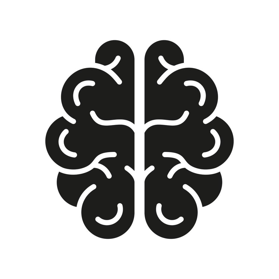 Human Brain Silhouette Icon. Medical Neurology, Psychology Glyph Pictogram. Knowledge, Memory, Mind, Intelligence Icon. Human Brain Anatomy in Areal View. Isolated Vector Illustration.