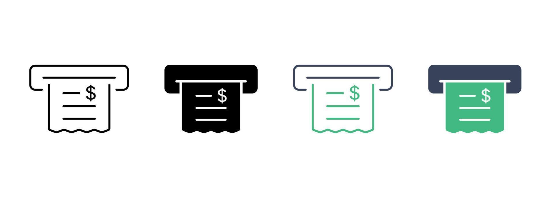 Purchase Receipt, Financial Paper Line and Silhouette Icon Set. Payment Total Price Pictogram. Tax Bill Symbol Collection on White Background. Invoice with Dollar Sign. Isolated Vector Illustration.