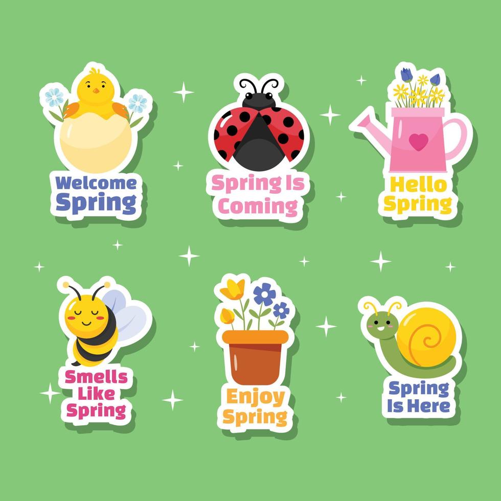 Cute Spring Floral And Insects Sticker Set vector