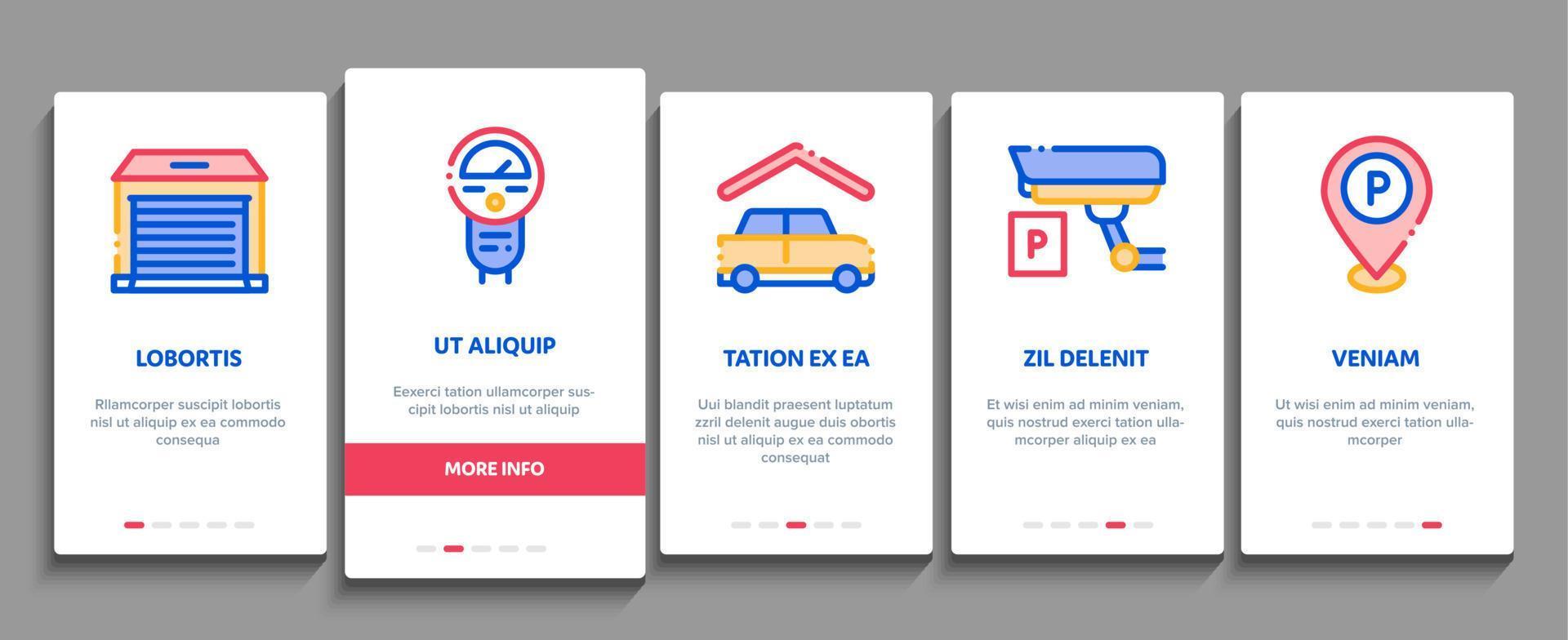 Parking Car Onboarding Elements Icons Set Vector