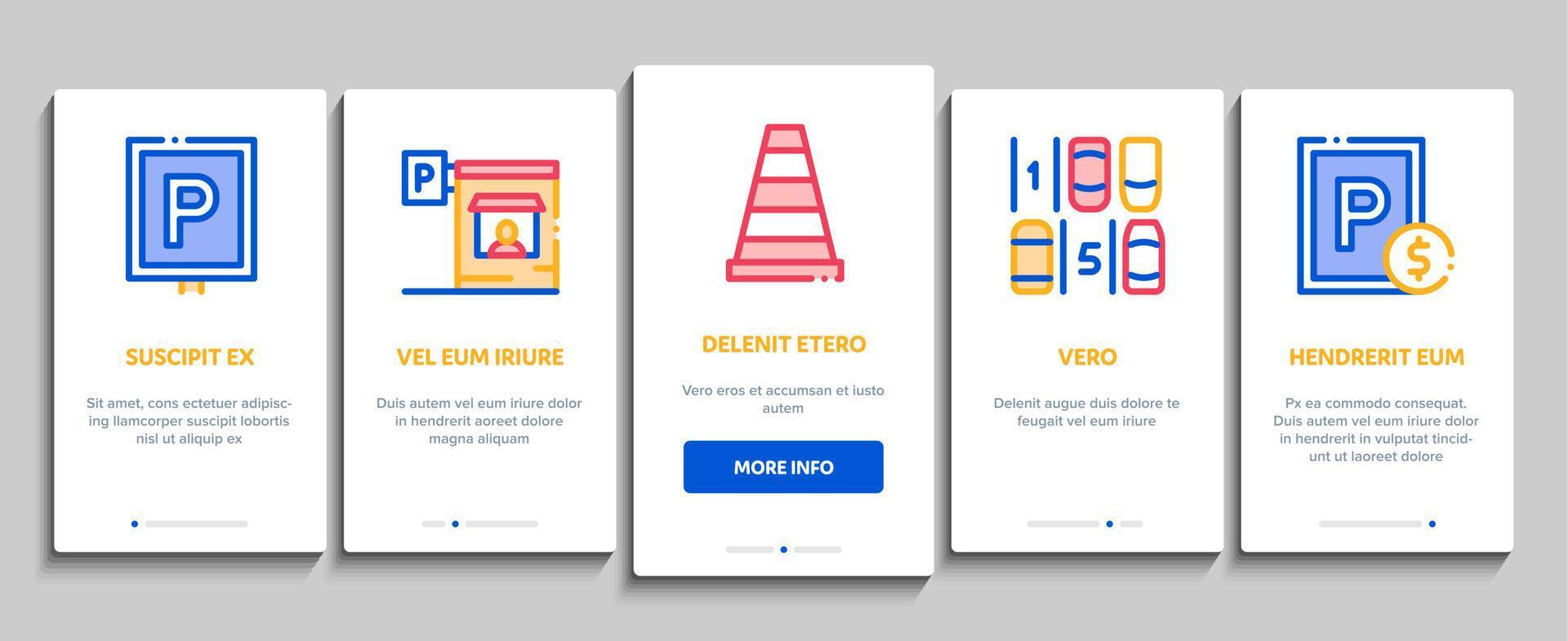 Parking Car Onboarding Elements Icons Set Vector