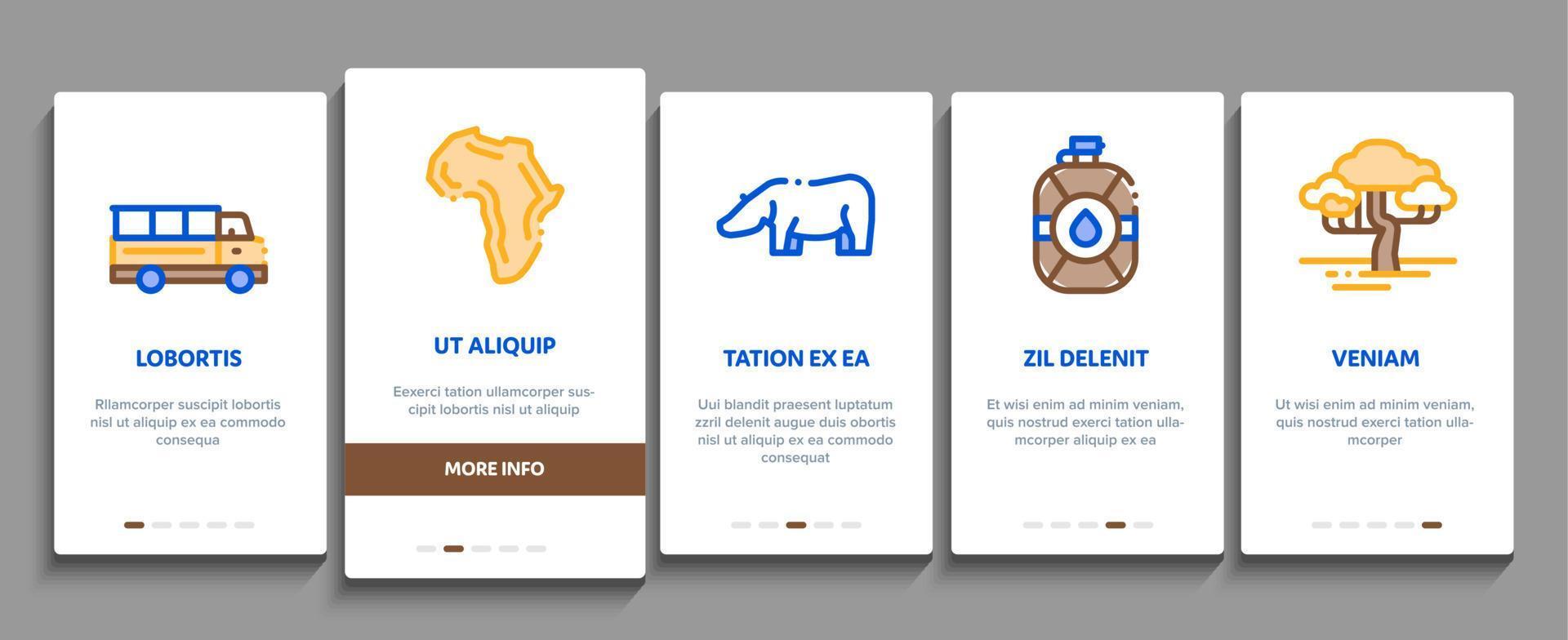 Safari Travel Onboarding Elements Icons Set Vector