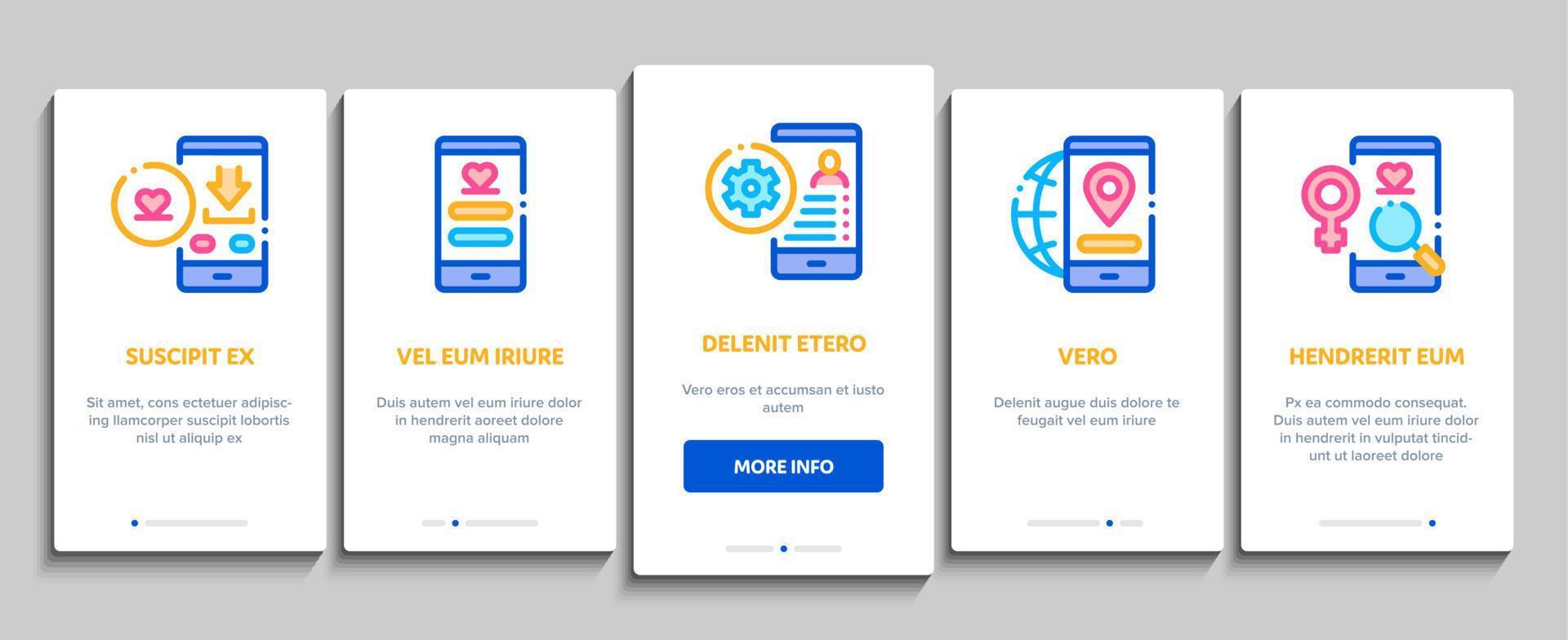 Dating App Onboarding Elements Icons Set Vector