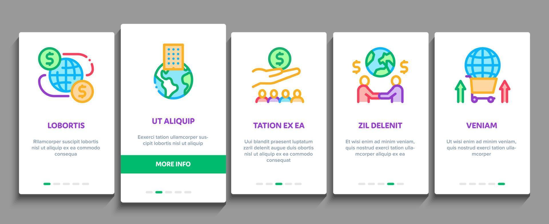 Global Business Finance Strategy Onboarding Elements Icons Set Vector