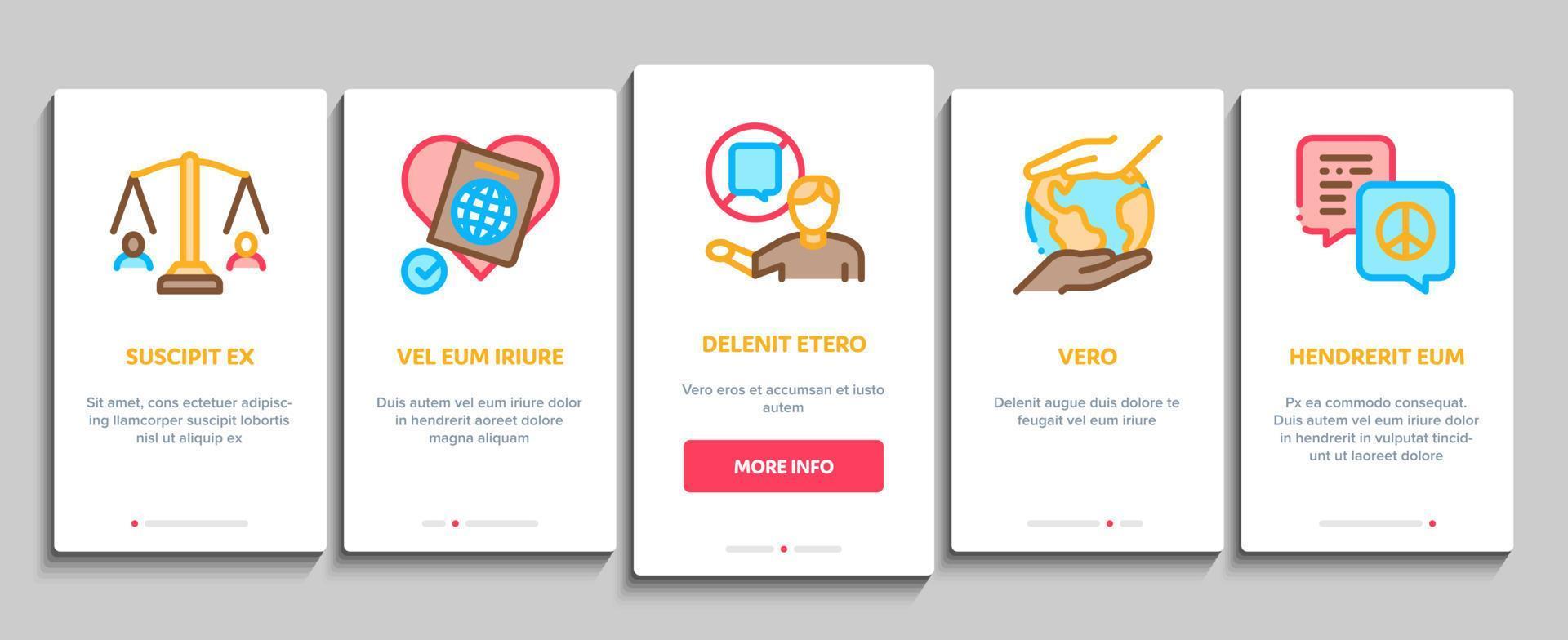 Tolerance And Equality Onboarding Elements Icons Set Vector