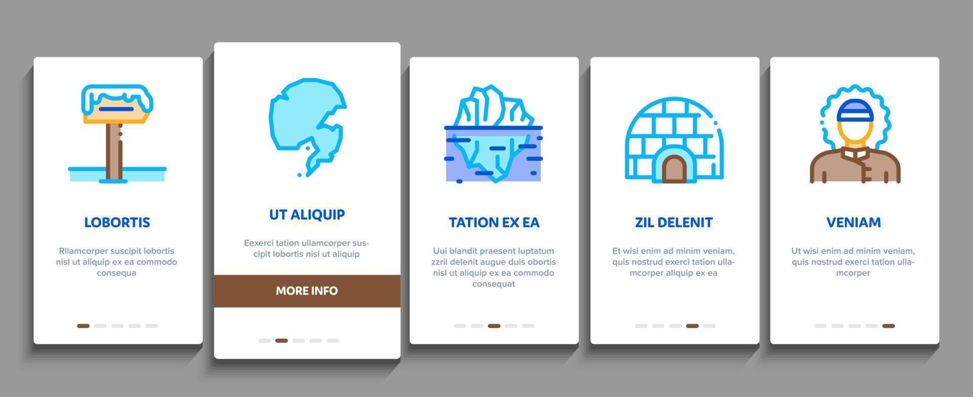 Arctic And Antarctic Onboarding Elements Icons Set Vector