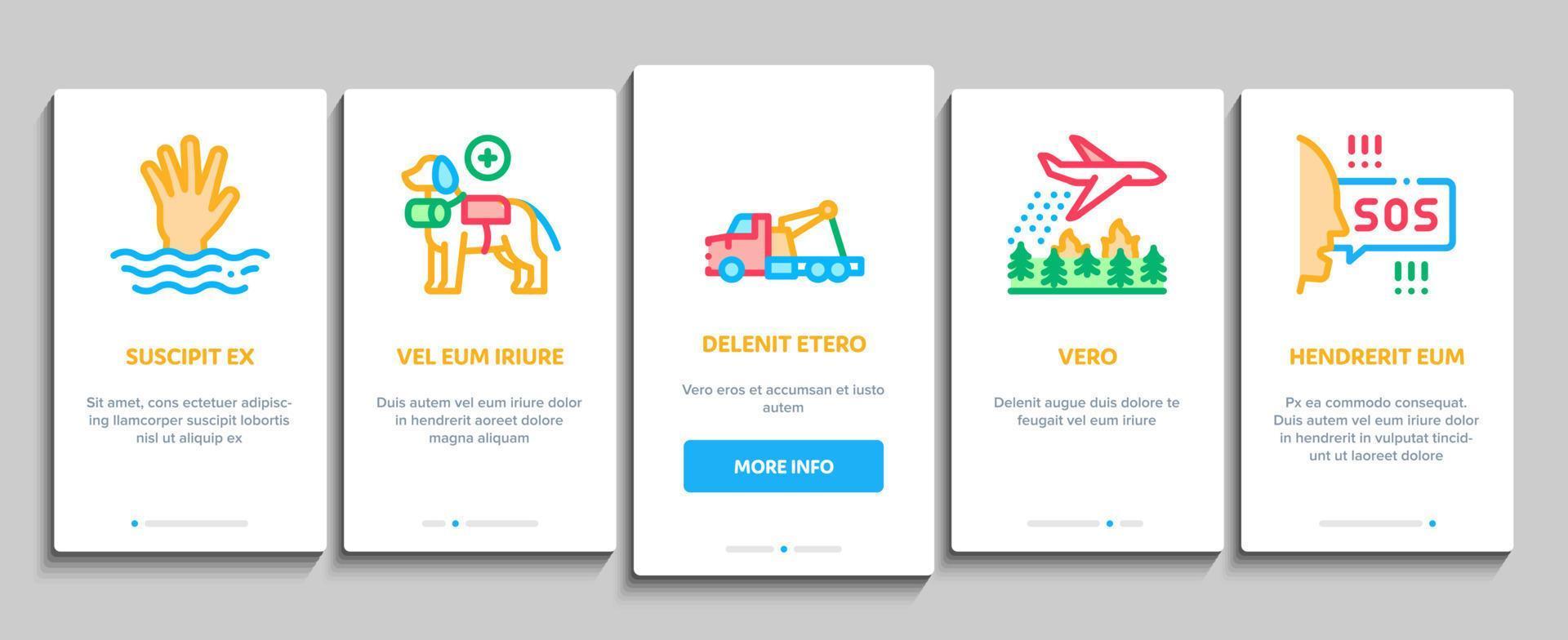 Rescuer Equipment Onboarding Elements Icons Set Vector