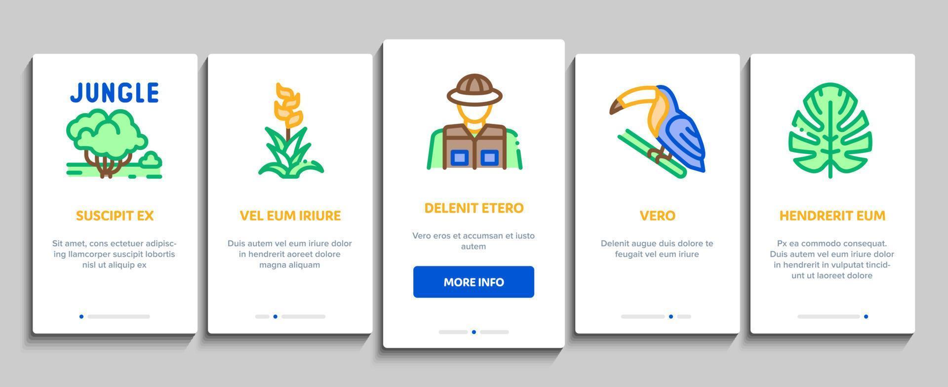 Jungle Tropical Forest Onboarding Elements Icons Set Vector