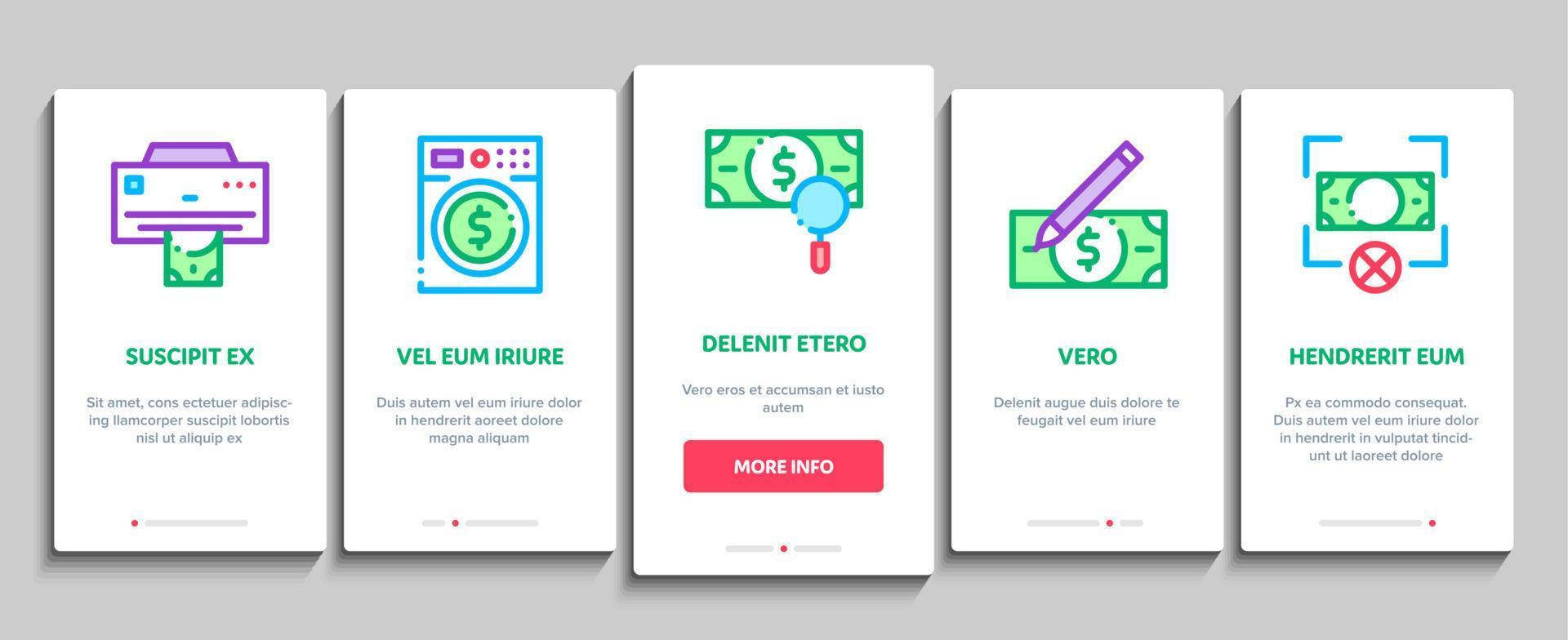 Fake Money Onboarding Elements Icons Set Vector