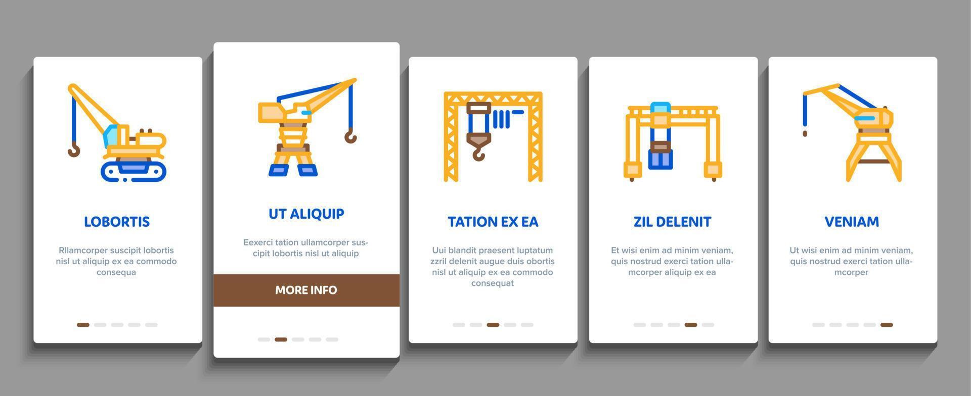 Crane Building Machine Onboarding Elements Icons Set Vector