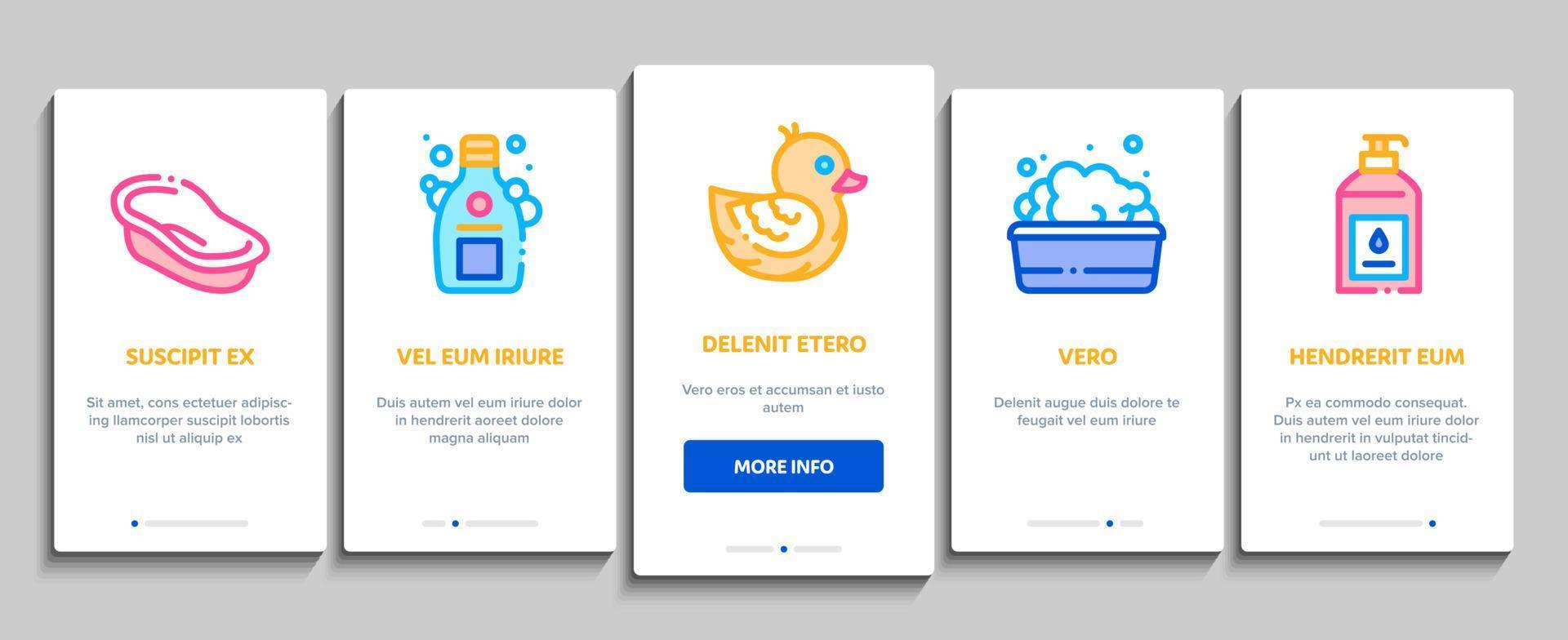 Bathing Baby Tool Onboarding Elements Icons Set Vector