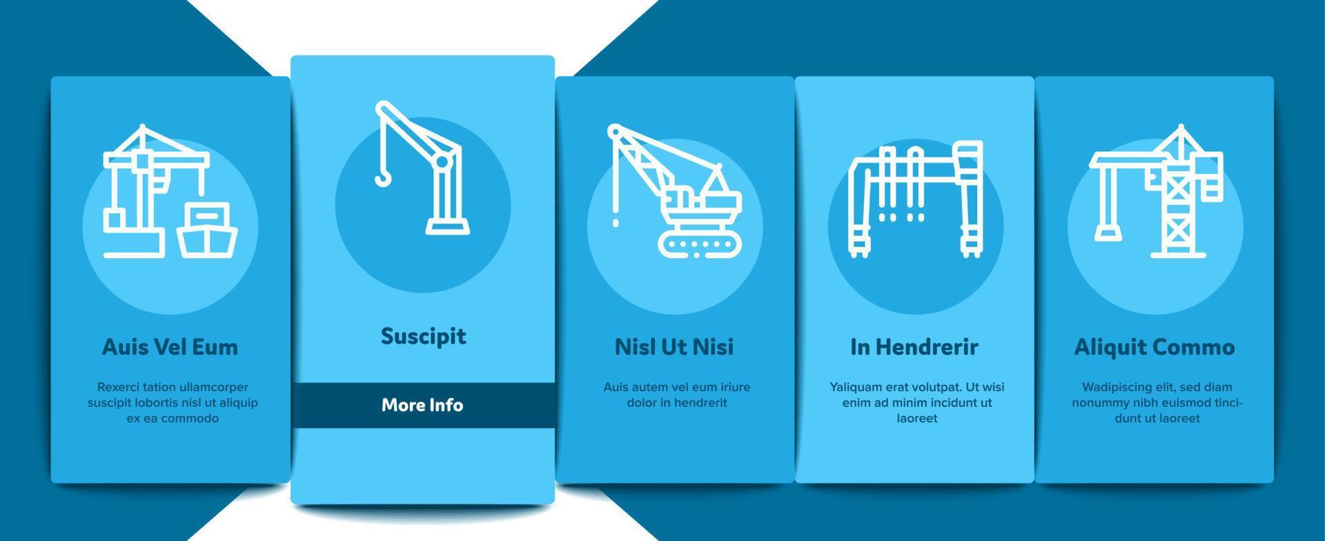 Crane Building Machine Onboarding Elements Icons Set Vector