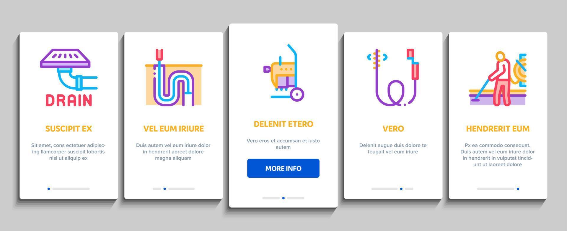 Drain Cleaning Service Onboarding Elements Icons Set Vector