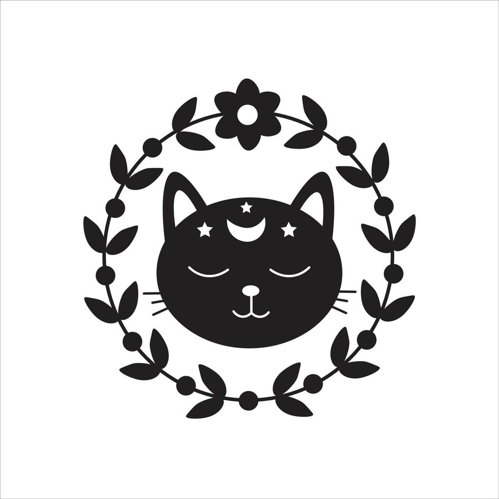 Cute cat with closed eyes and branch vector