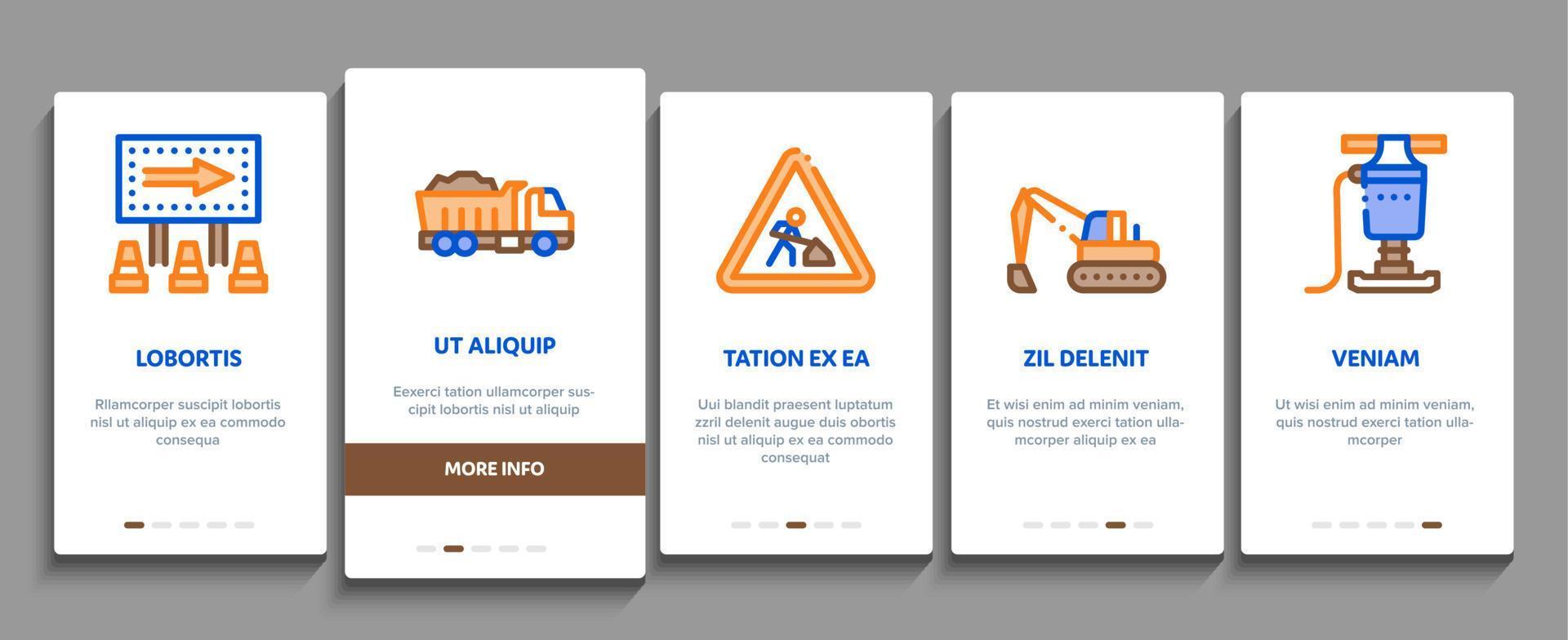Road Repair And Construction Onboarding Elements Icons Set Vector