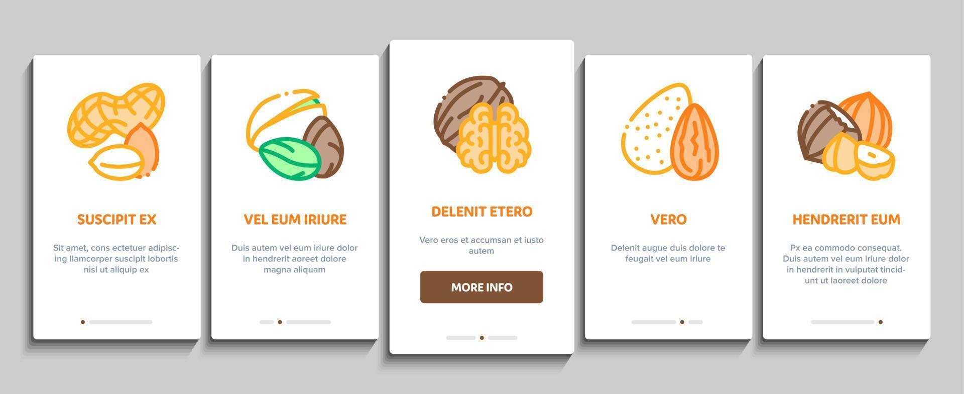 Nut Food Different Onboarding Elements Icons Set Vector