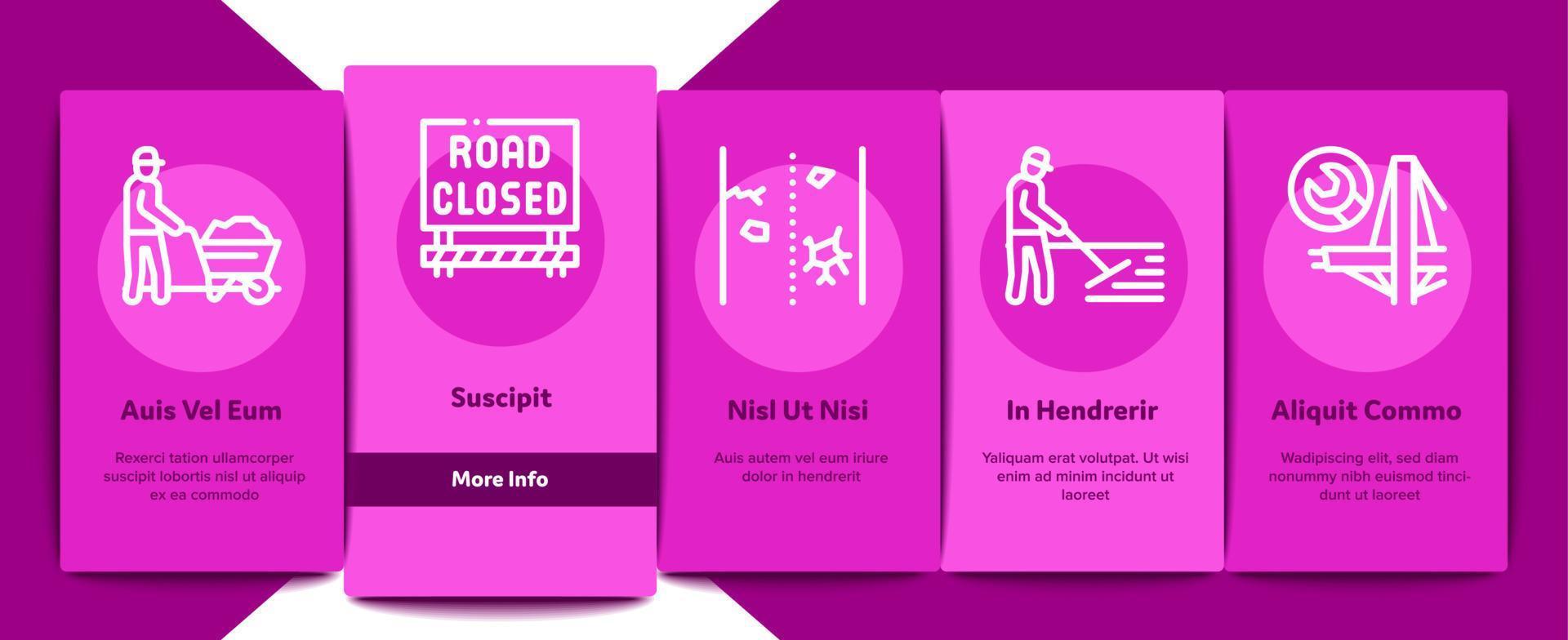 Road Repair And Construction Onboarding Elements Icons Set Vector