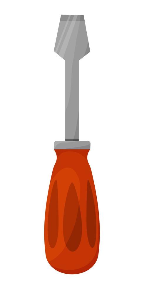 Minus slotted screwdriver icon. Cartoon illustration of minus screwdriver with Red plastic handle for unscrewing screws, concept hand tool, vector icon for web