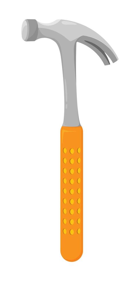 Colorful cartoon claw hammer with orange handle. Handyman tool for home repair. Construction themed vector illustration for icon, logo, sticker, patch, label, sign, badge, certificate or flayer