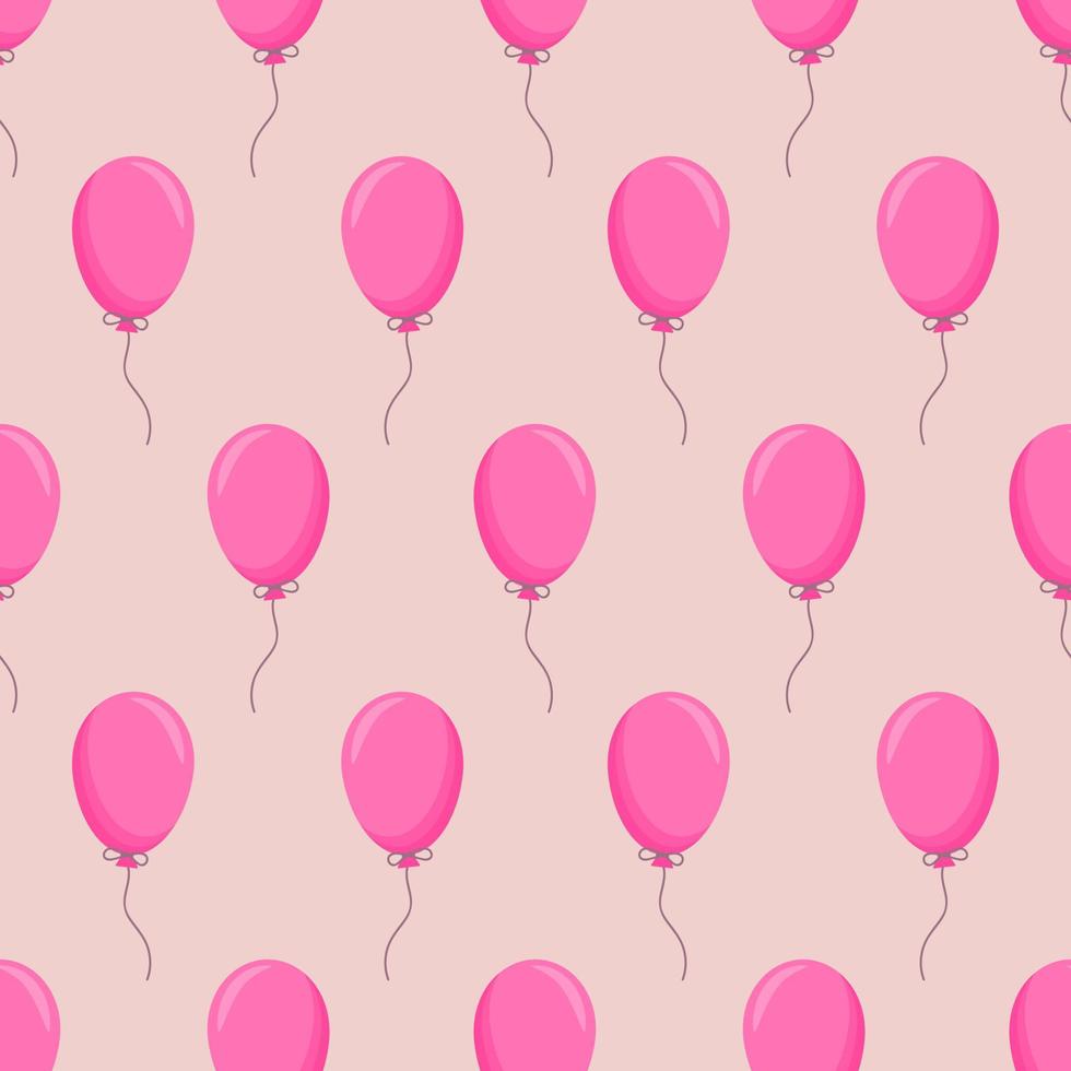 Seamless pattern with pink balloons in cartoon style. Holiday or Birthday Party Design. Colorful background, design of packaging wrapper, greeting card or invitation background. vector