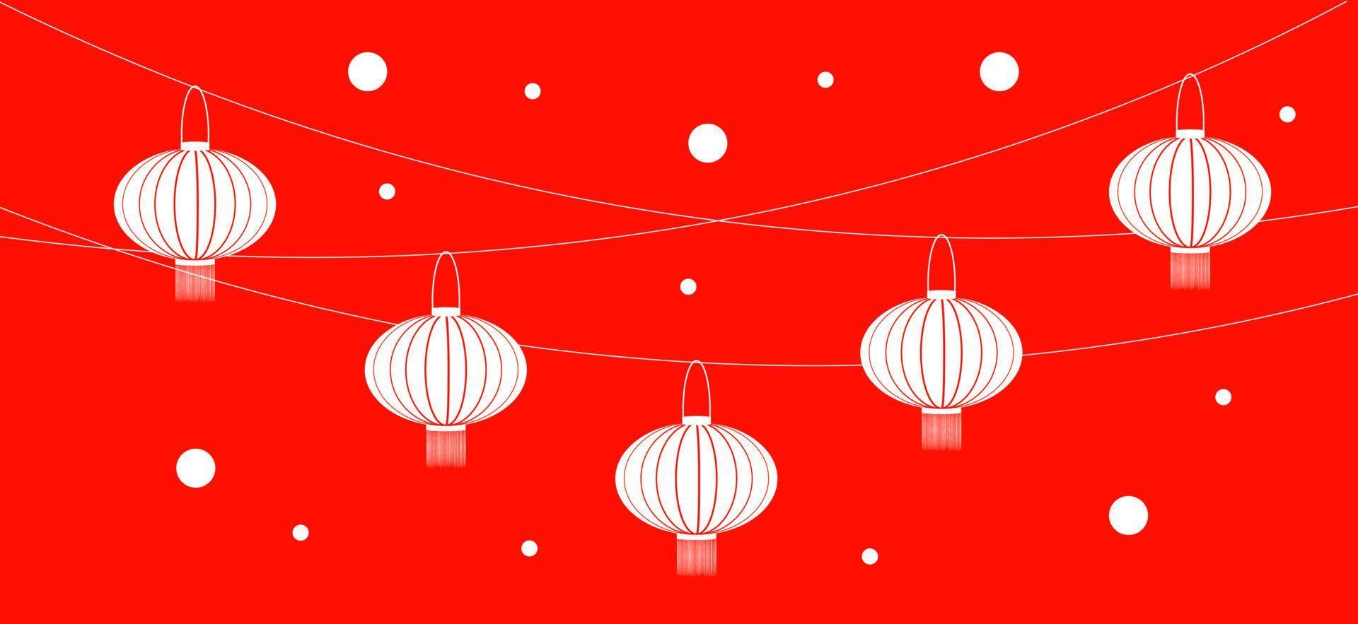 Chinese lanterns on the red background. Chinese lantern festival. Chinese new year. vector