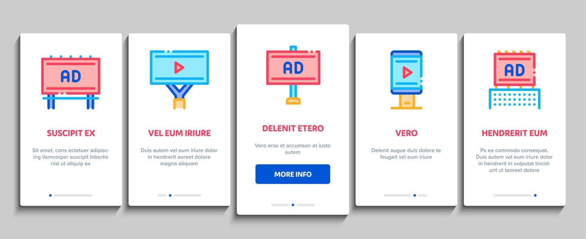 Outdoor Media Advertising Promo Onboarding Elements Icons Set Vector