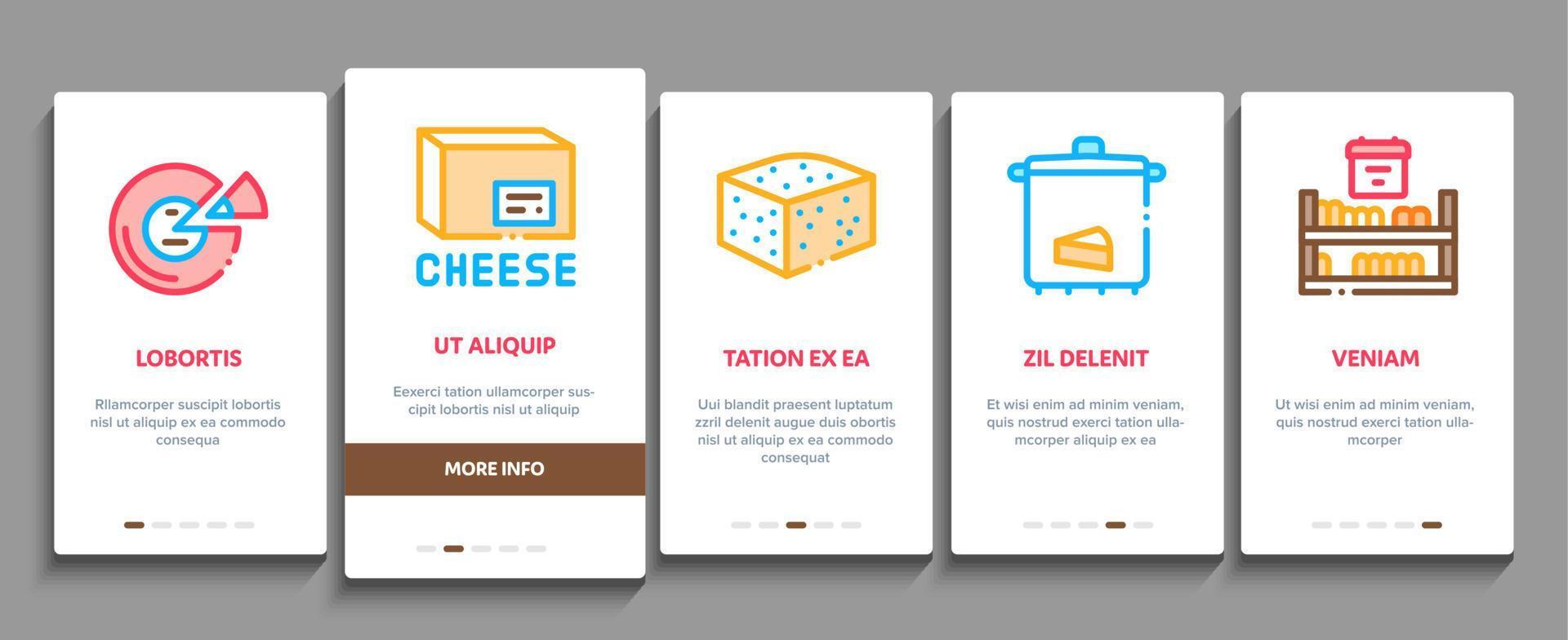 Cheese Dairy Food Onboarding Elements Icons Set Vector