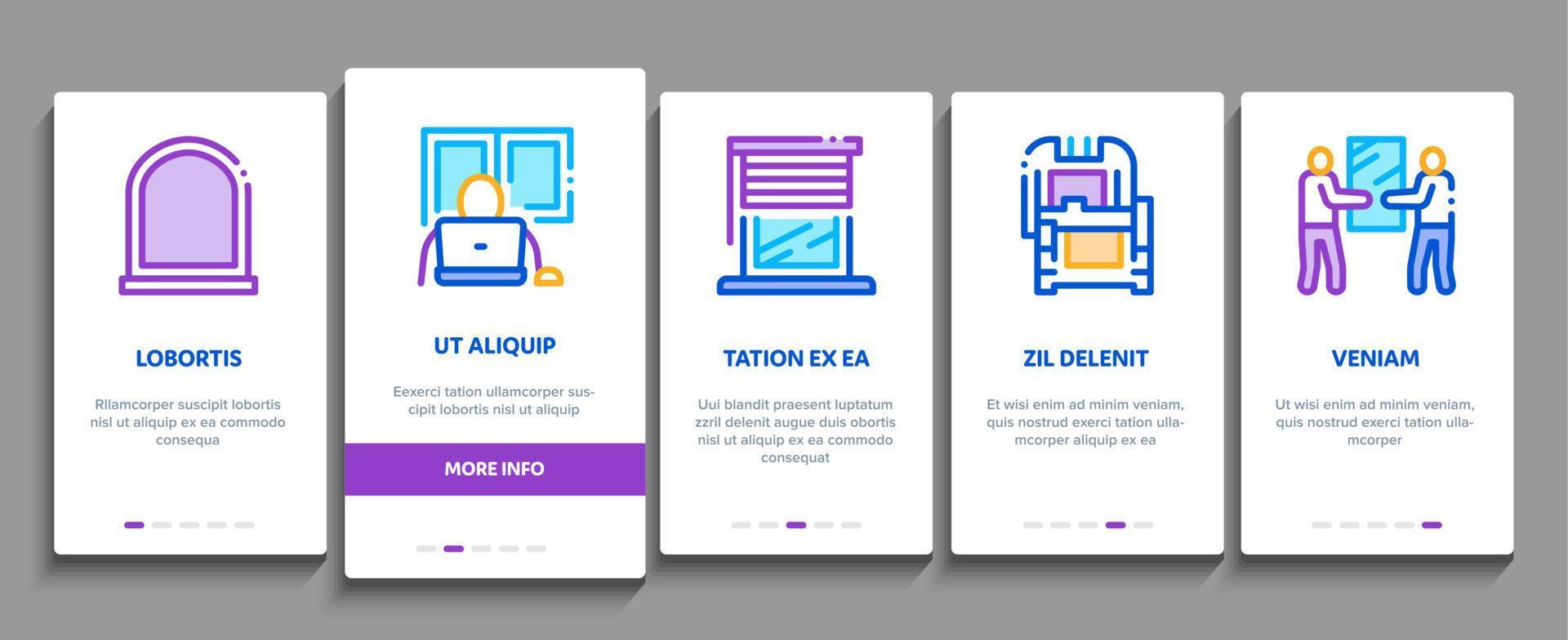 Pvc Window Frames Onboarding Elements Icons Set Vector