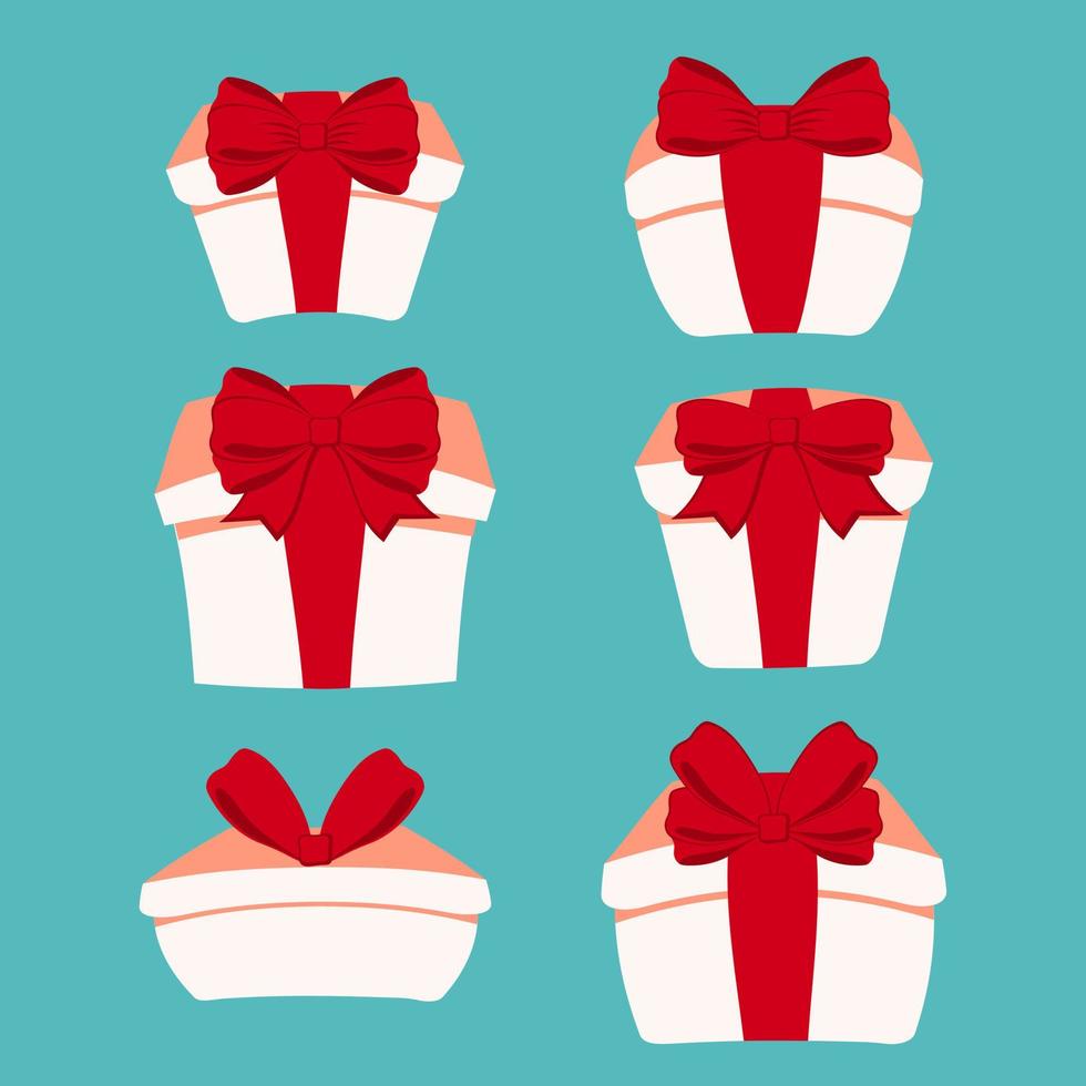 Set cartoon gift boxes in flat style. Gift boxes with red ribbon.Cartoon packaging. Happy birthday holiday background. Box vector. Award concept background. Holiday concept. vector