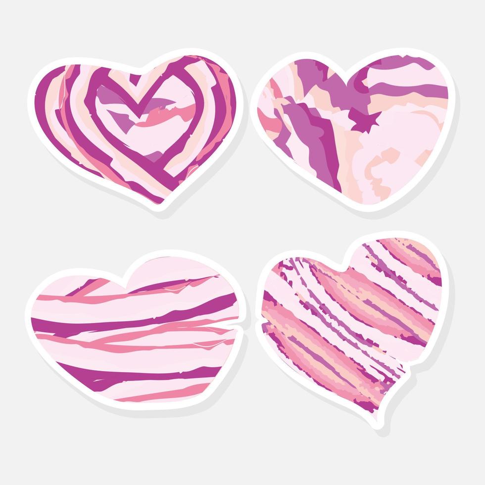 Set of modern style abstract hearts stickers on white background. A collection of hearts. Vector illustrations in the shape of hearts.