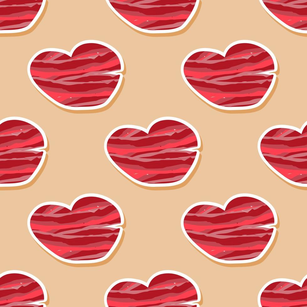 Abstraction with red hearts seamless pattern. Abstract red heart in a flat style. Happy valentine day background.Valentines day attributes. Vector illustration.