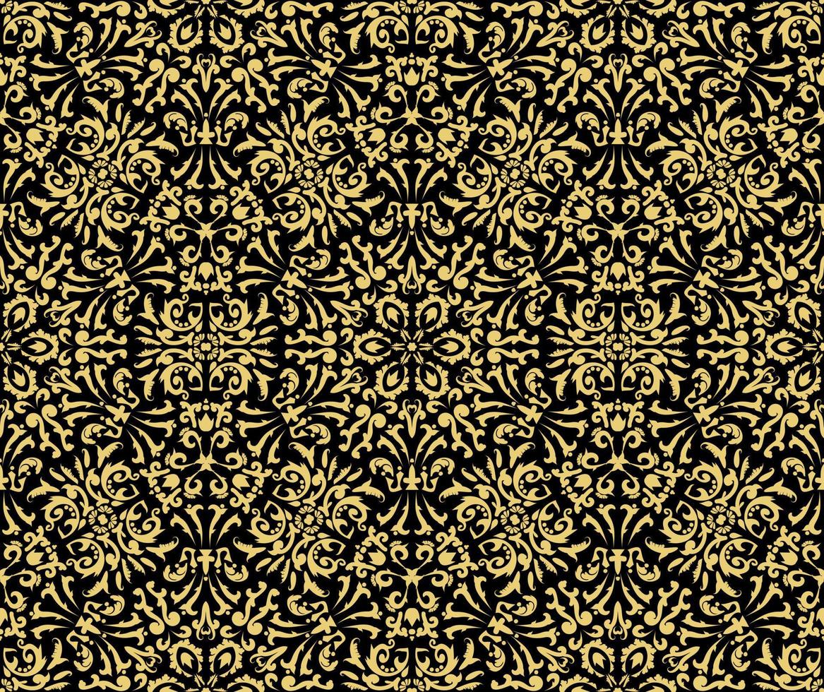 patrón vintage sin costuras con adornos dorados sobre un fondo negro. para tela, papel pintado, patrón veneciano, textil, embalaje. vector