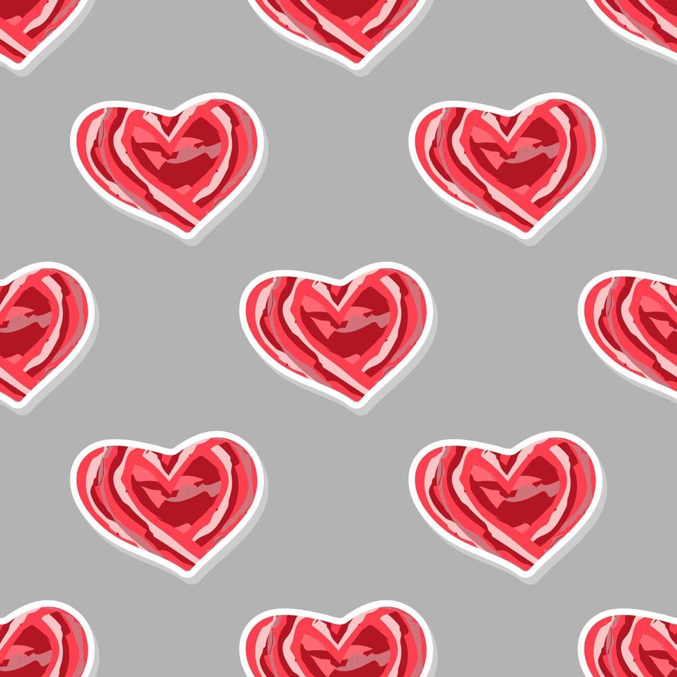 Red pink hearts on a gray background. Red hearts. Seamless geometric vector pattern. Happy valentine day background. Valentines day attributes.
