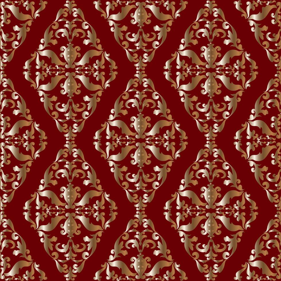 Gold Victorian pattern on red background. Seamless antique oriental