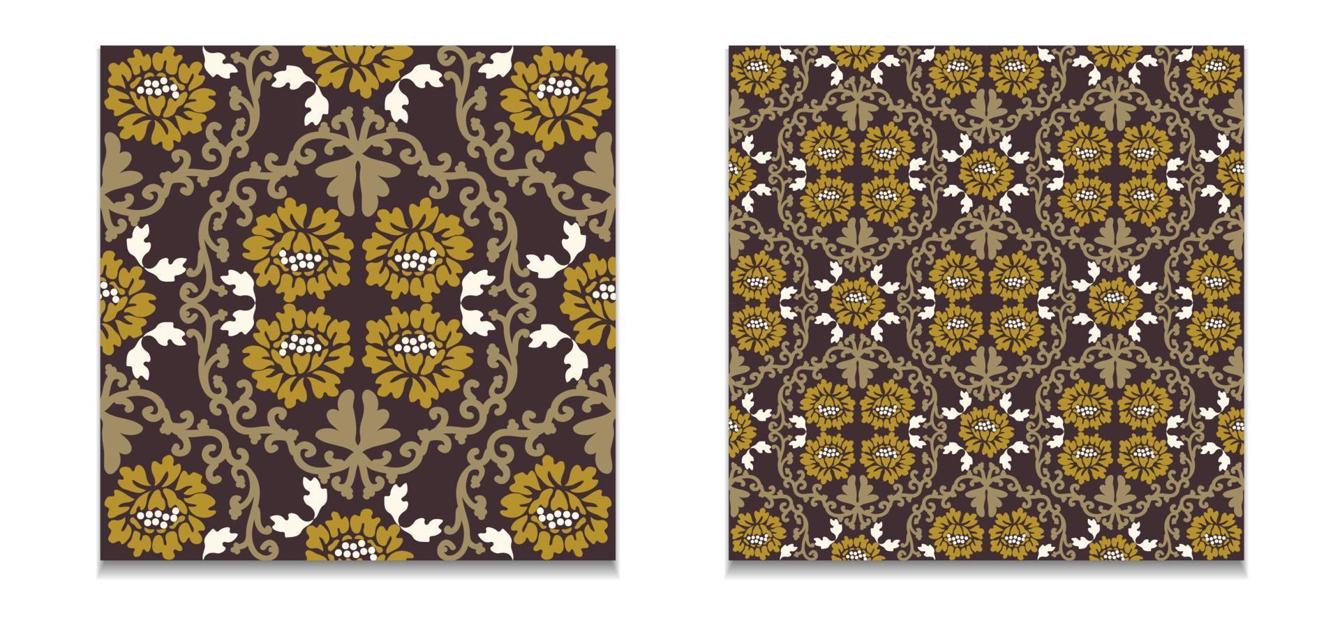 conjunto de adornos vectoriales antiguos. una colección de patrones sin fisuras de damasco. marrón, dorado, blanco. para textiles, papel pintado, azulejos o embalaje. vector