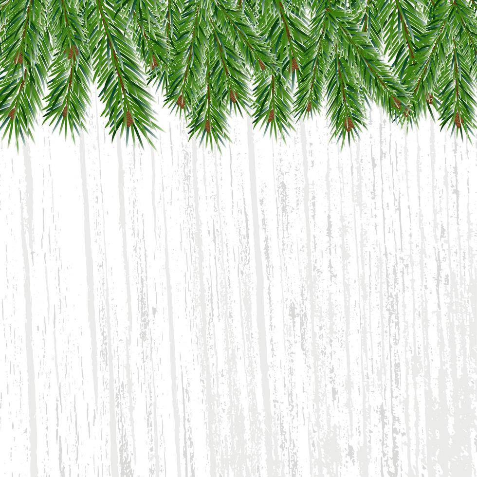 ramas de pino verde sobre fondo de madera gris. lugar para el texto. Vector fondo de navidad y año nuevo.