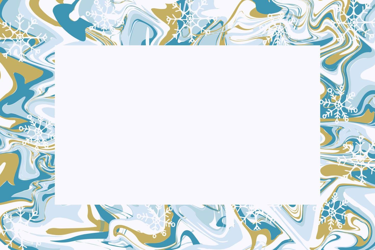 marco de fondo de invierno de mármol con espacio para texto. diseño de borde decorativo. textura de mármol. azul, dorado, blanco. fondo de color gráfico. vector