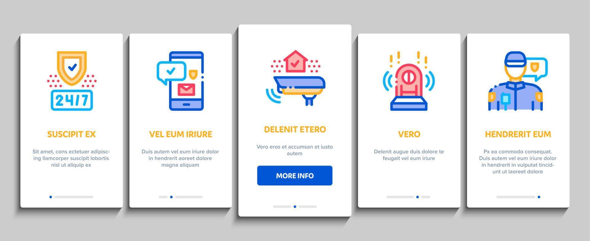 Security Agency Property Protect Onboarding Elements Icons Set Vector