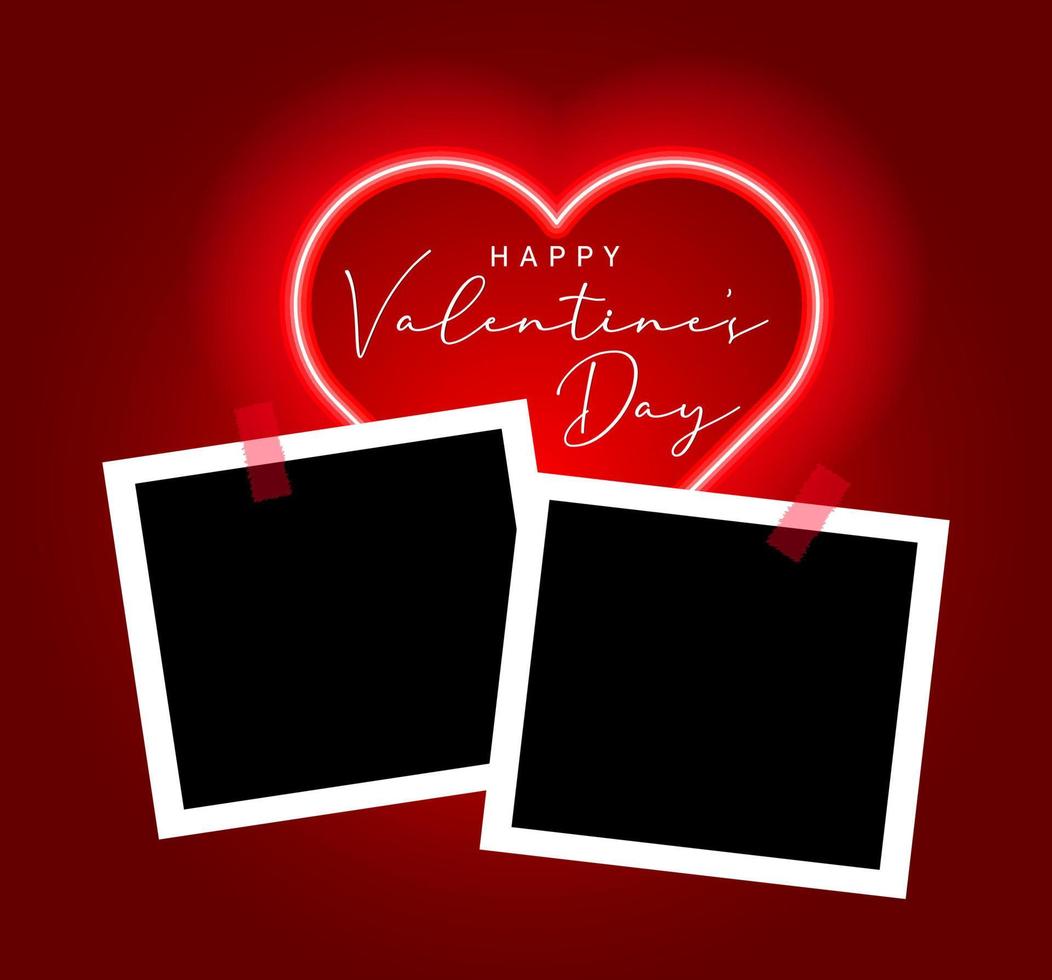 Happy Valentine's day ready modern design template. Lettering inside the heart. Empty photo space. 14 February Valentine's day collage. vector