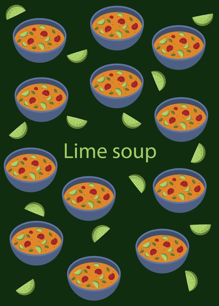 Banner of lime soup Mexican traditional dish. vector