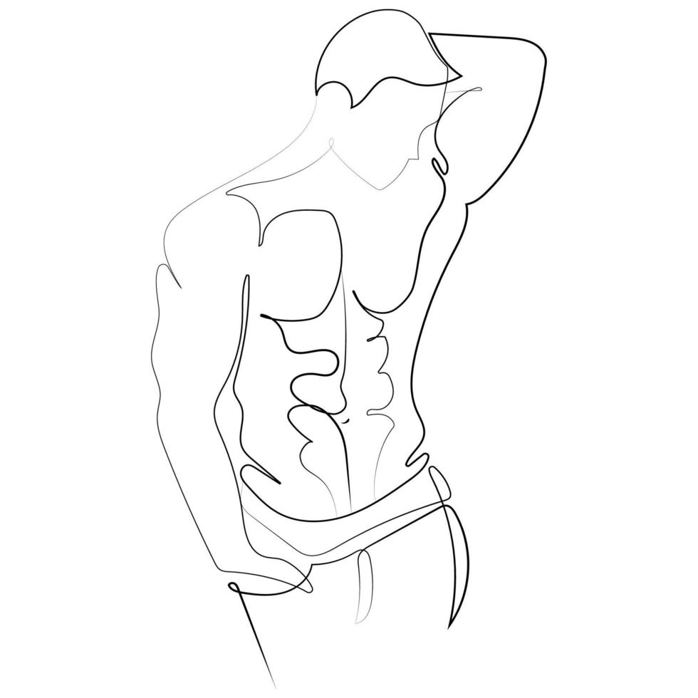 figura masculina de línea continua ilustración de vector de cuerpo musculoso desnudo aislado en blanco. diseño mínimo para impresión, afiche, logotipo, portada.