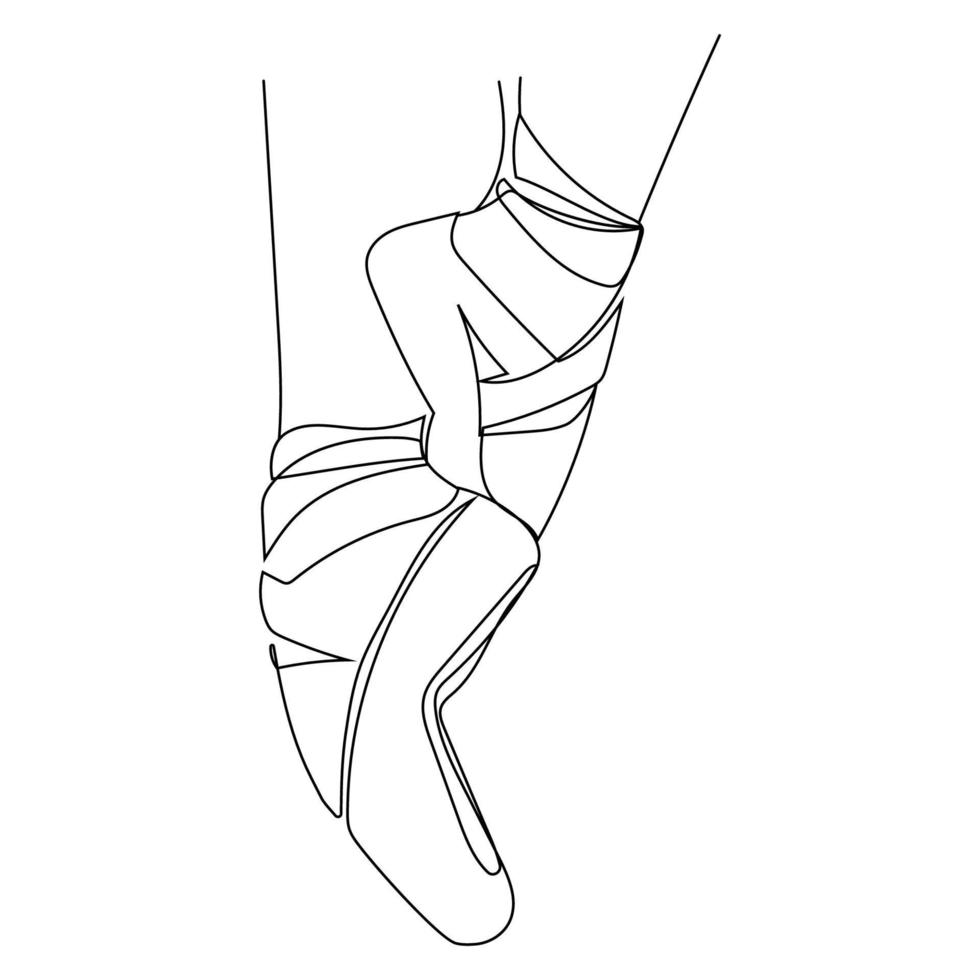 dibujo lineal pies de bailarina en zapatos de punta ilustración vectorial en blanco y negro, logotipo de línea, etiqueta, afiche, impresión, emblema, diseño de plantilla de icono en estilo mínimo. piernas de bailarina de ballet dibujo de boceto simple vector