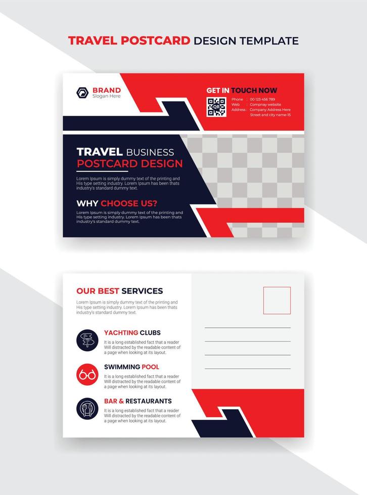 corporate business creative travel agency postcard template design vector