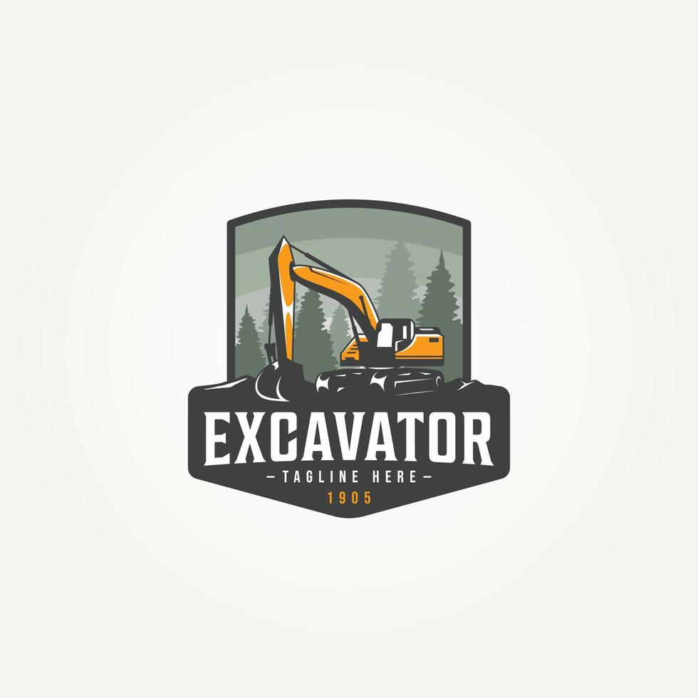 excavator machine construction icon label emblem logo template vector illustration design. heavy equipment badge logo concept