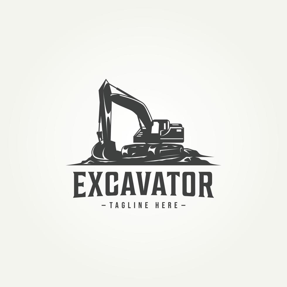 excavator machine construction icon label emblem logo template vector illustration design. heavy equipment badge logo concept