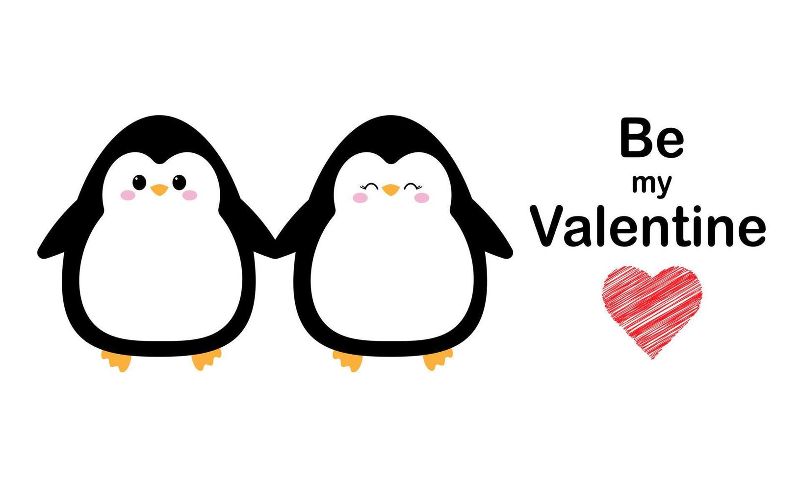 Card with a couple of cute penguins and the inscription Be my Valentine vector
