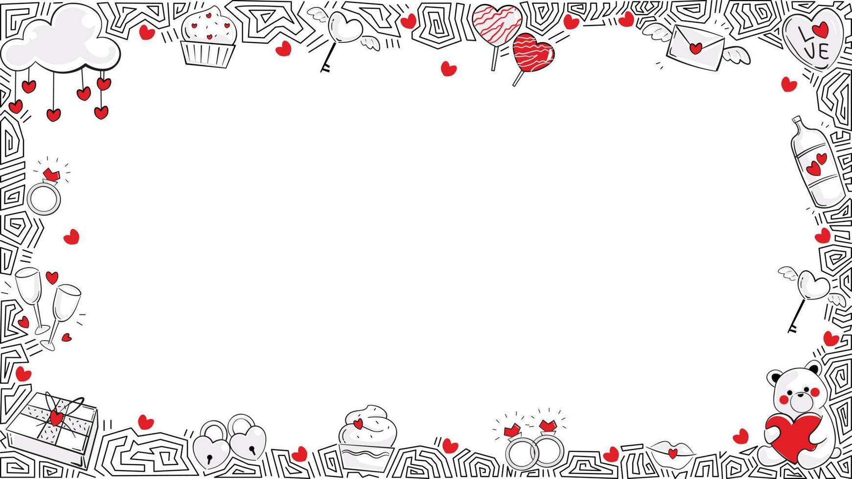 Social Media Post Template for Valentine's Day. Widescreen Picture Frame with copy space in middle. vector
