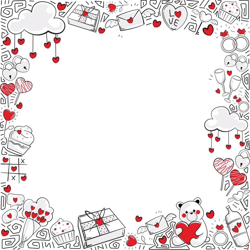 Social Media Post Square Template for Valentine's Day. Square Picture Frame with copy space in middle. vector