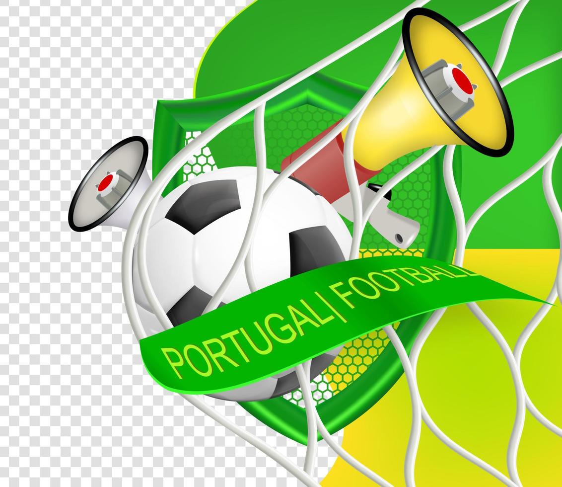 balón de fútbol en el fondo de la bandera de portugal. una cinta en forma de bandera de portugal con una pelota de fútbol en el centro vector